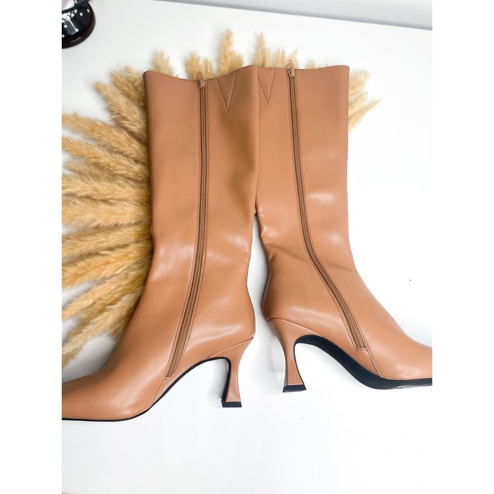 Jeffrey Campbell Tall Pointed Toe Tan Leather Knee-High Boots - Picture 6 of 10